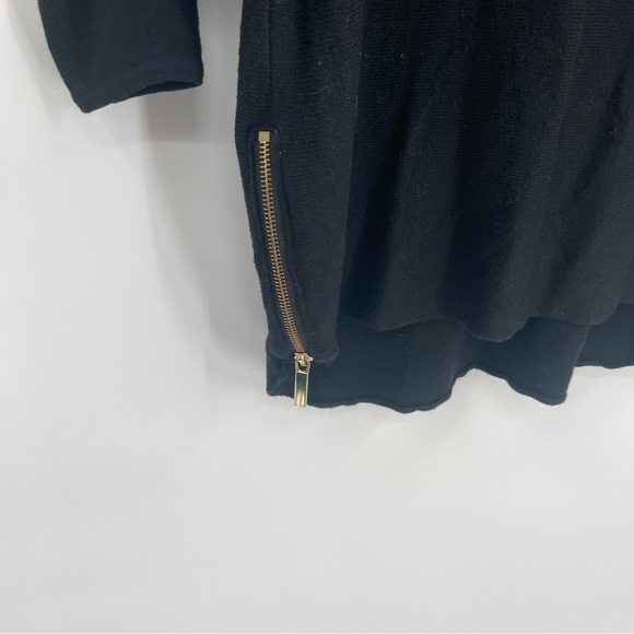 JOAN VASS Crewneck Sweater Top Black Size Medium 3/4 Sleeve Gold Zips At Hemline - Picture 5 of 10